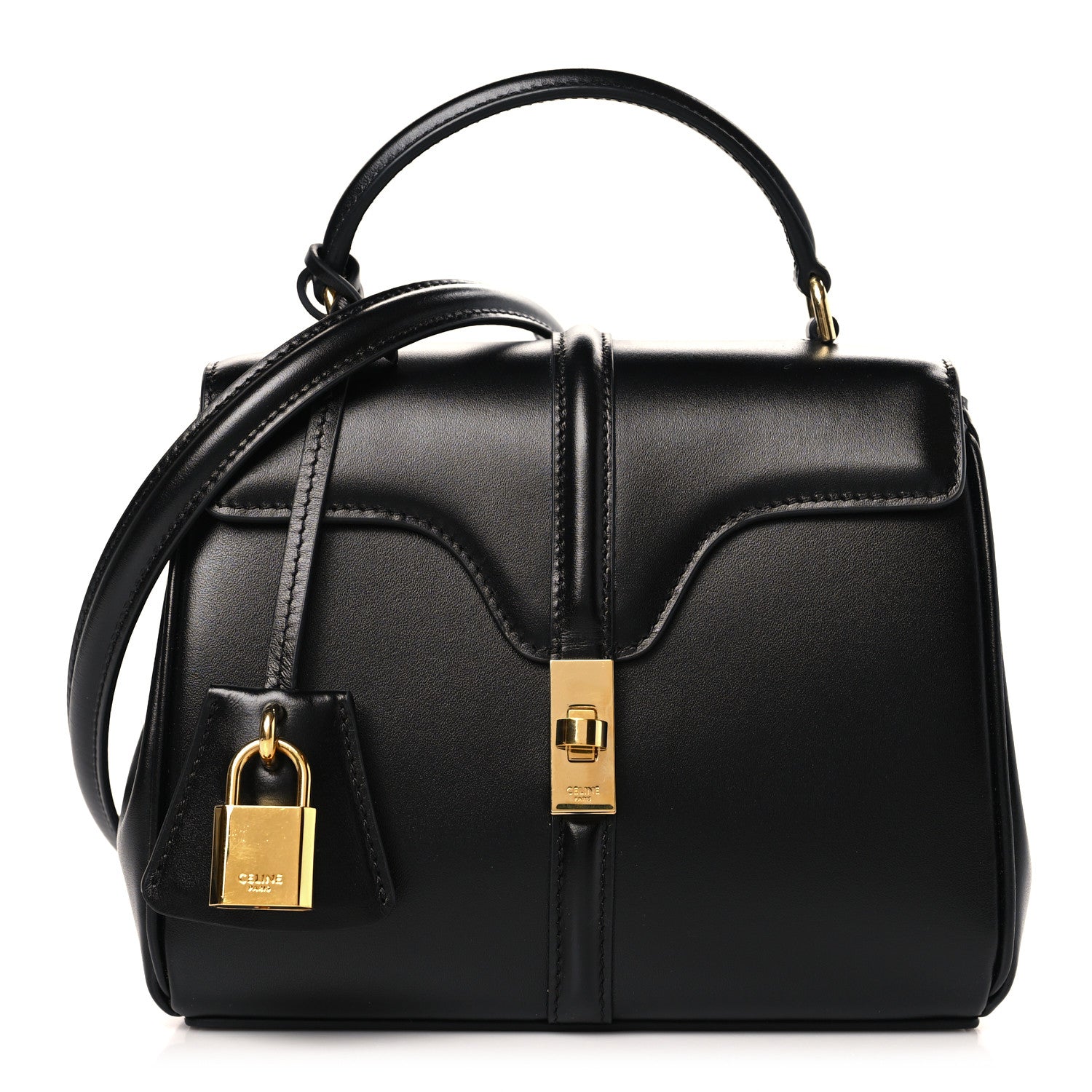 Celine Satinated Calfskin Mini 16 Top Handle Bag Black 1 of 9
