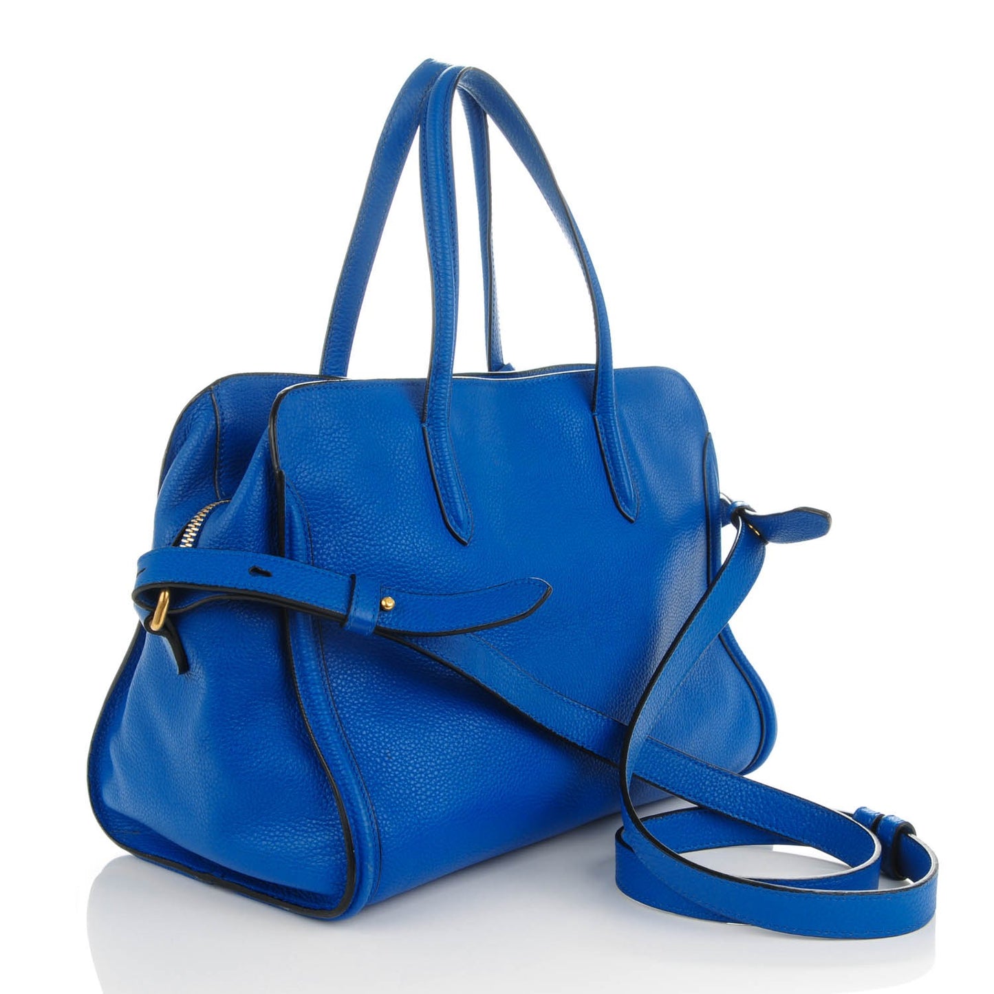 Pebbled Calfskin Small Skull Padlock Zip Around Tote Blue