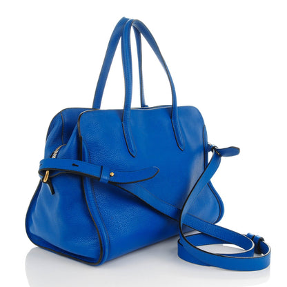 Alexander McQueen Pebbled Calfskin Small Skull Padlock Zip Around Tote Blue 3 of 9