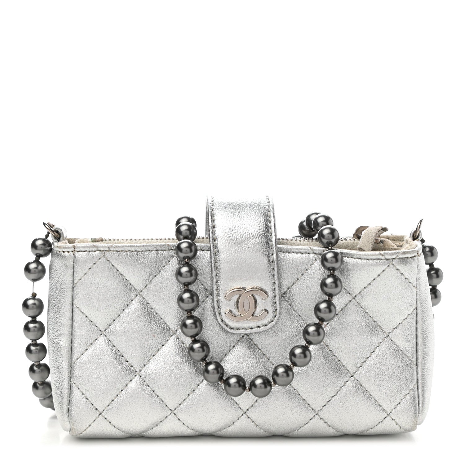 Chanel Metallic Lambskin Quilted Pearl Chain Mini Love Symbols Bag Silver 1 of 10