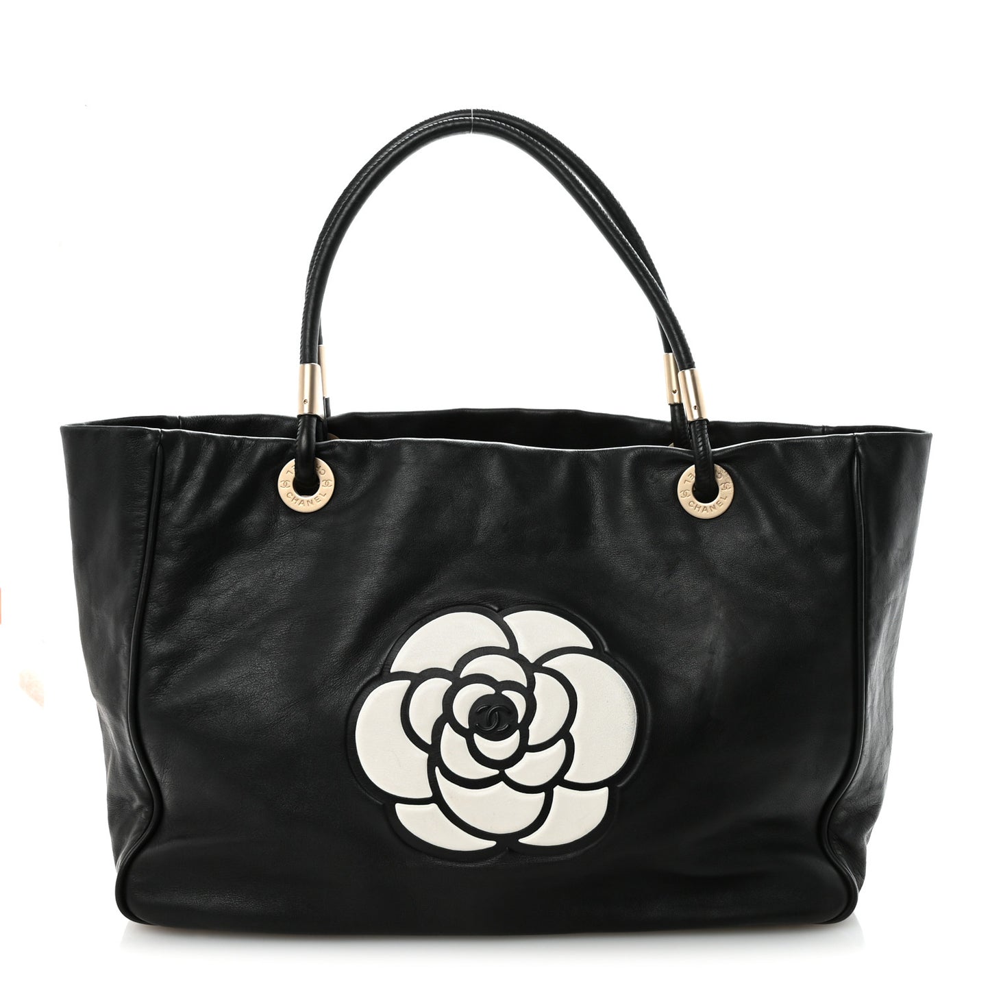 Lambskin Camellia Tote Black