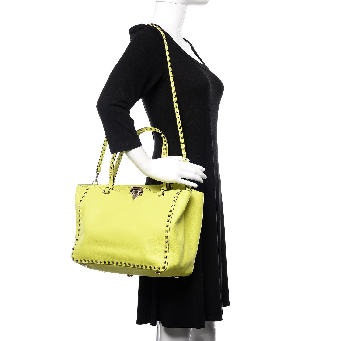 Vitello Medium Rockstud Tote Yellow Fluo