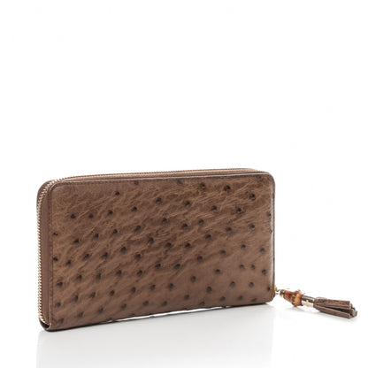 Gucci Ostrich Bamboo Zip Around Wallet Dark Beige 3 of 7