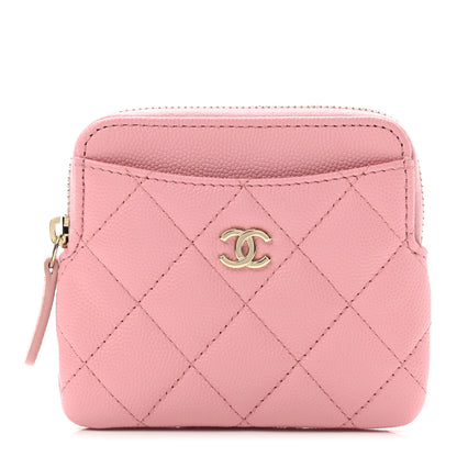 Chanel Caviar Quilted Zip Card Holder Wallet Pink 1 of 9
