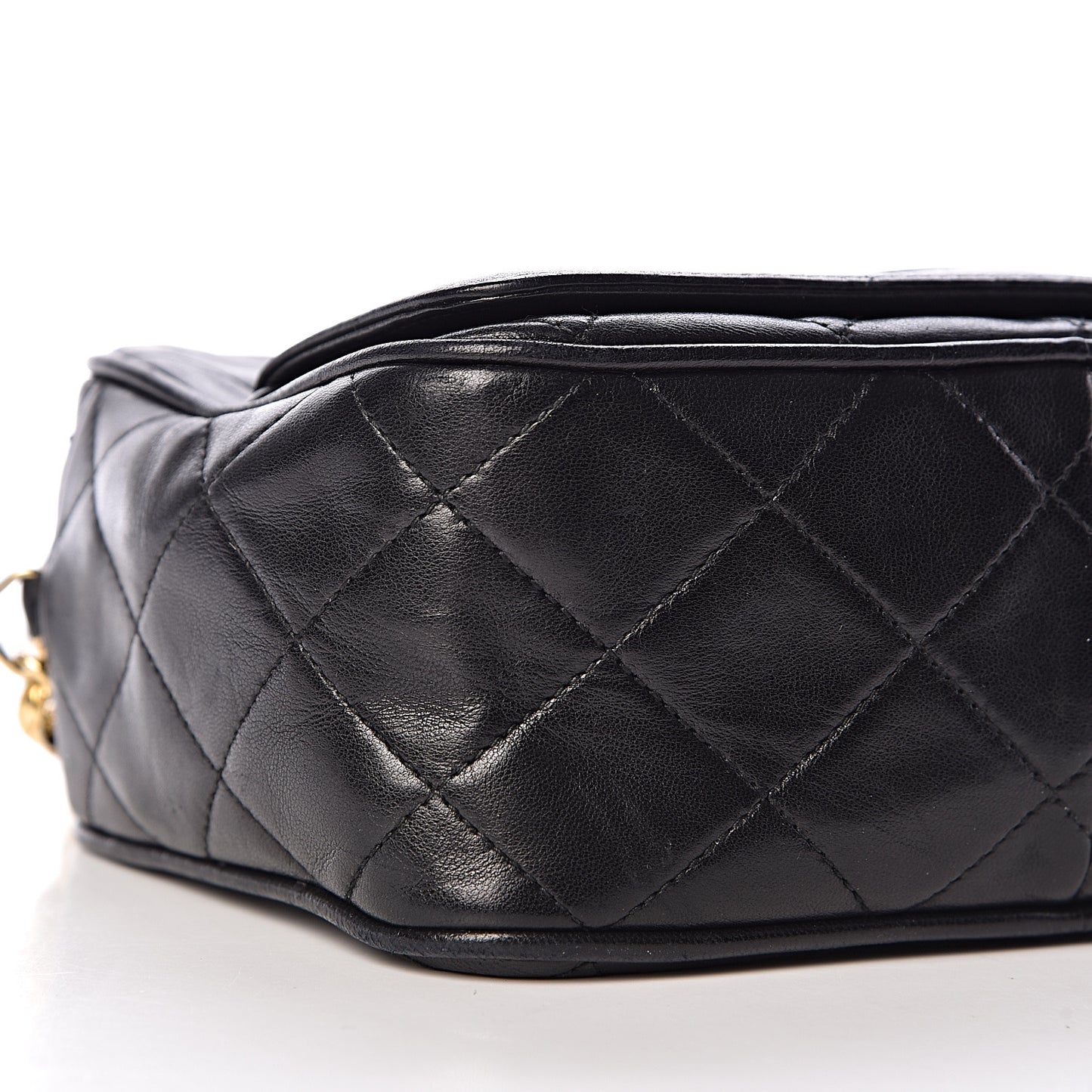 Lambskin Quilted Tassel Camera Case Black