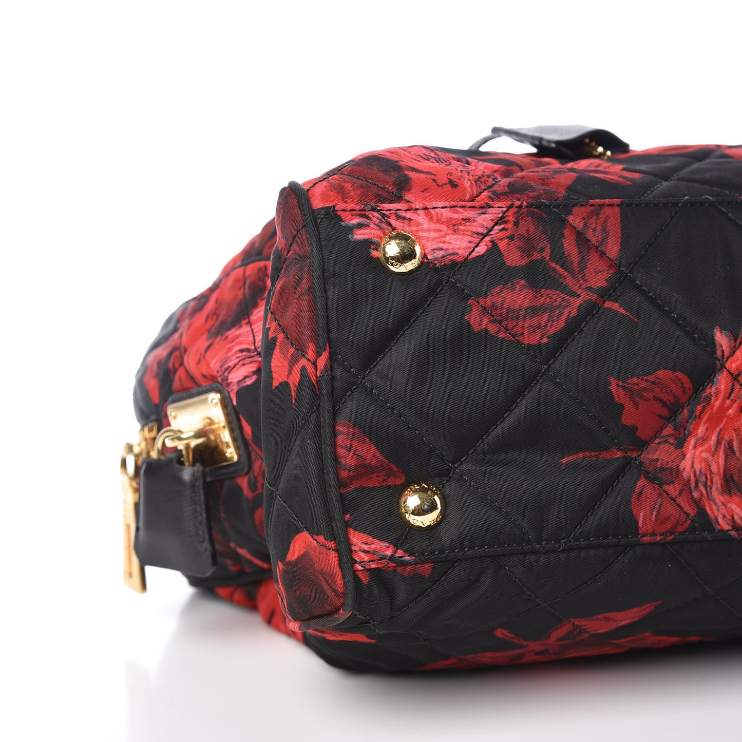 Tessuto Nylon Quilted Rose Chain Shoulder Bag Black Rosso