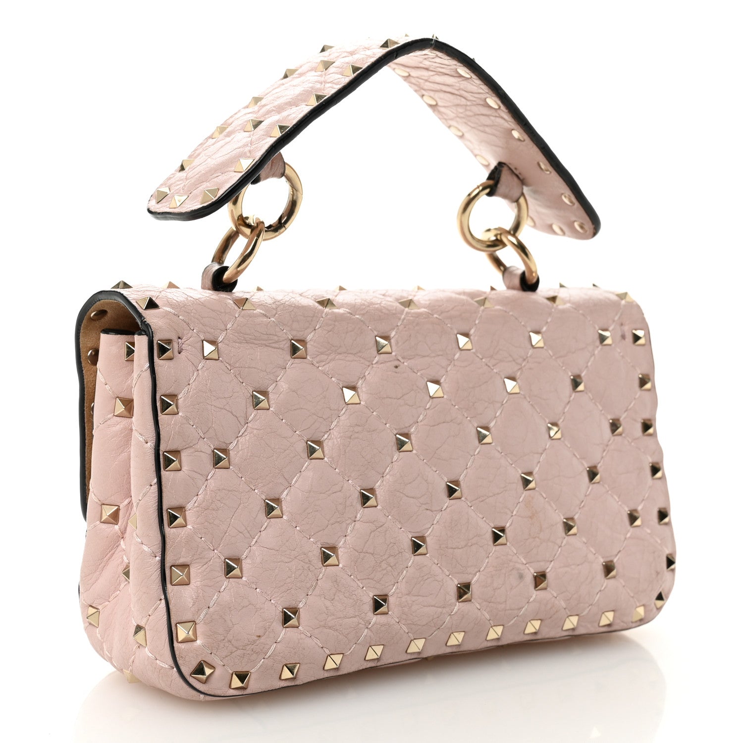 Valentino Garavani Craquele Nappa Small Rockstud Spike Shoulder Bag Water Rose 3 of 11