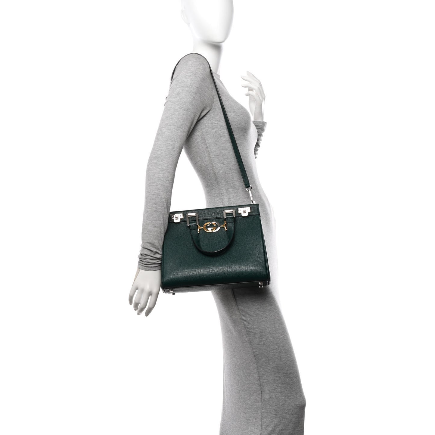 Grainy Calfskin Small Zumi Top Handle Bag Vintage Green