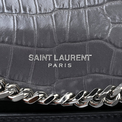 Saint Laurent Calfskin Crocodile Embossed Medium Classic Monogram Kate Tassel Satchel Dark Grey 11 of 11