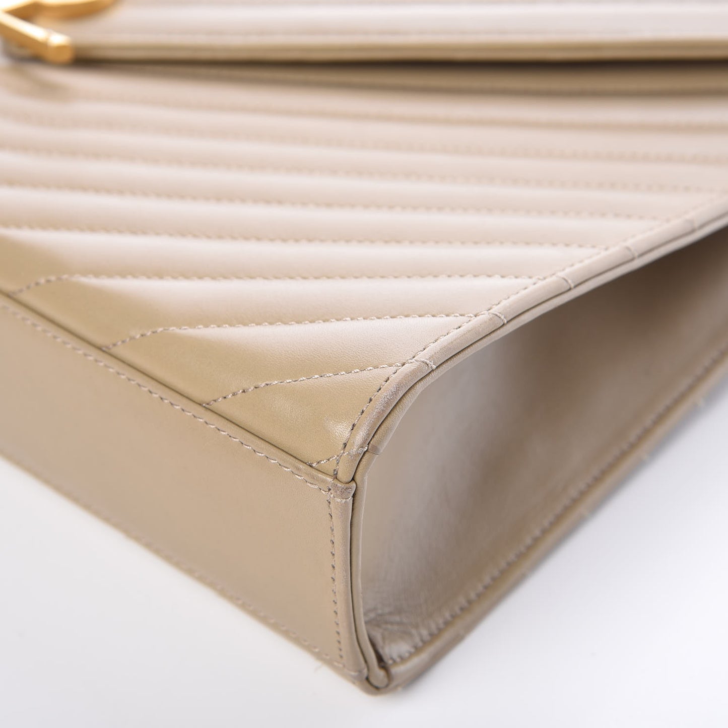 Lambskin Matelasse Chevron Large Monogram Satchel Beige