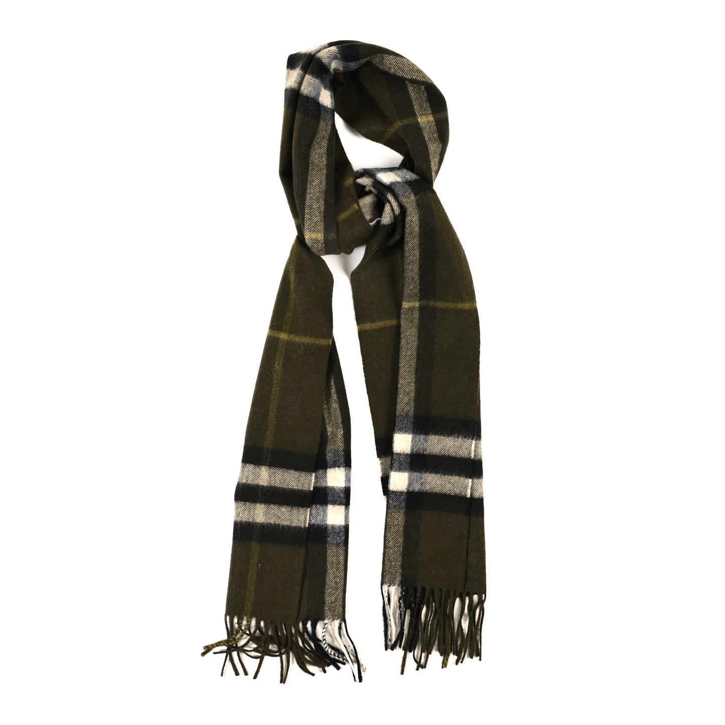 Cashmere House Check Fringe Scarf Olive Green