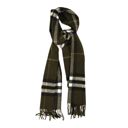Burberry Cashmere House Check Fringe Scarf Olive Green 1 of 3