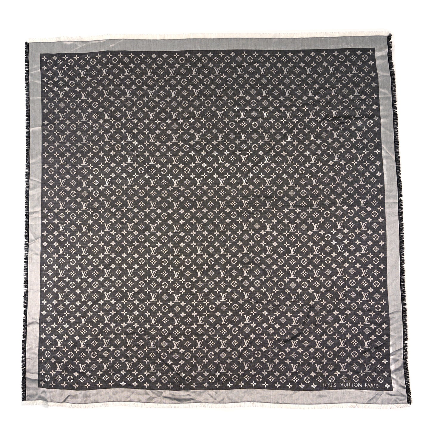 Silk Wool Monogram Denim Shawl Black