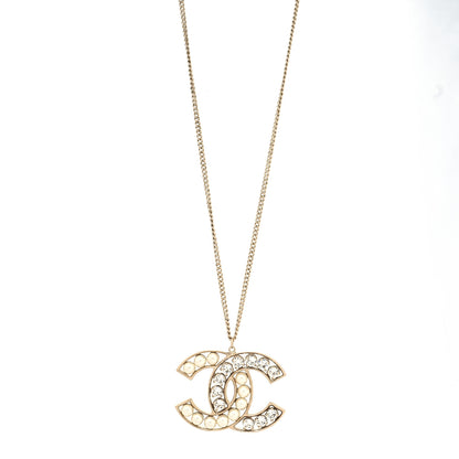 Chanel Crystal Pearl CC Pendant Necklace Gold 1 of 5