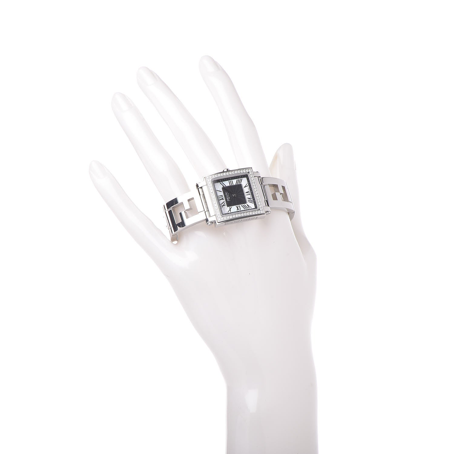 Fendi Stainless Steel Diamond Bezel Mother of Pearl 25mm Quadro Quartz Watch 2 of 6