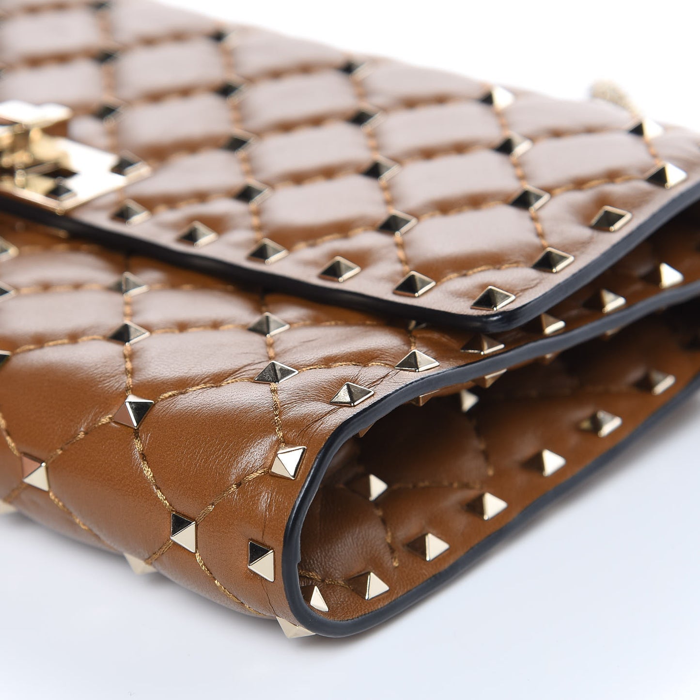 Nappa Rockstud Spike Wallet On Chain Bright Cognac