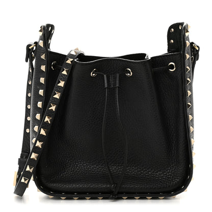 Valentino Garavani Grained Calfskin Rockstud Bucket Bag Black 1 of 13