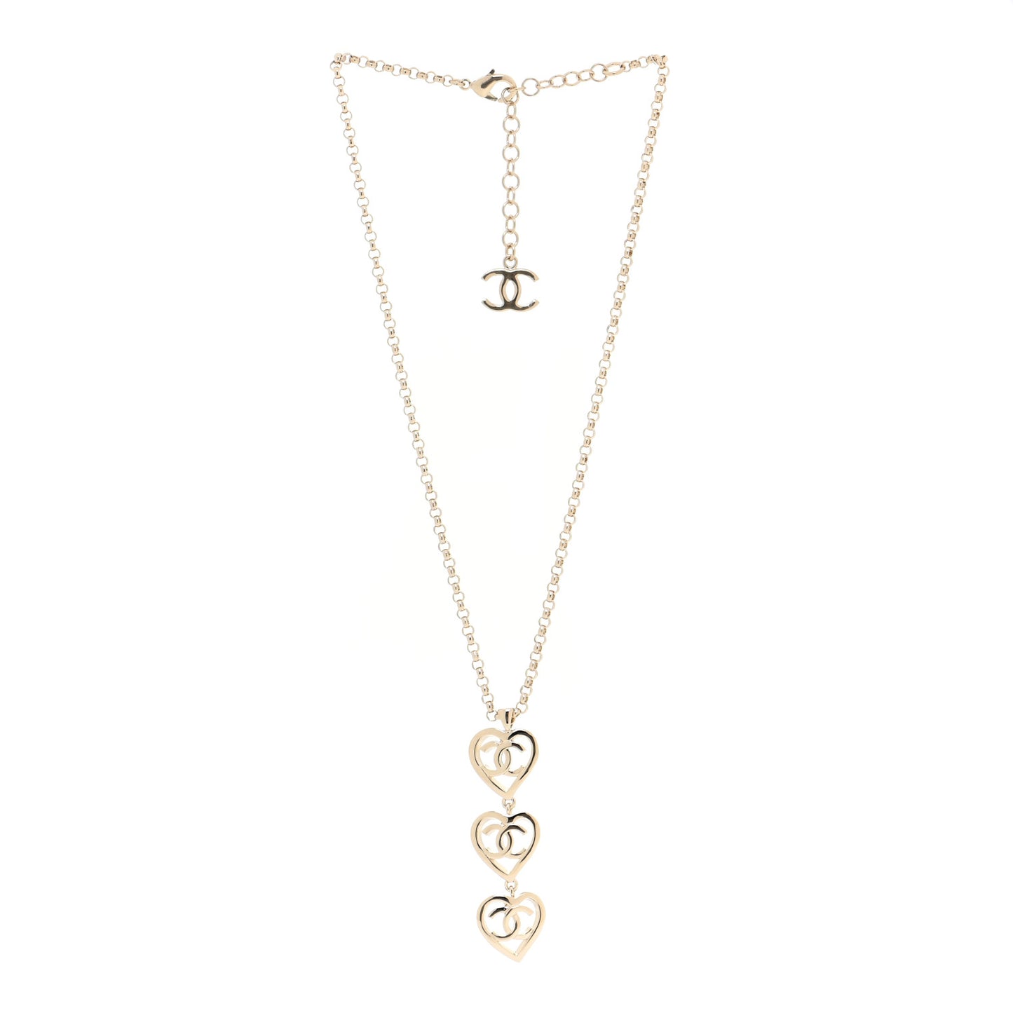 Metal CC Heart Coco In Love Drop Necklace Gold