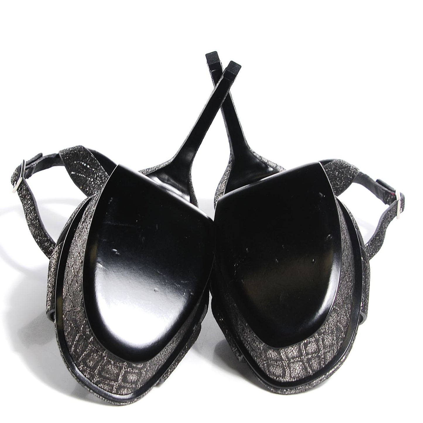 Metallic Calfskin Crocodile Embossed Tribute 105 Platform Sandals 40 Anthracite