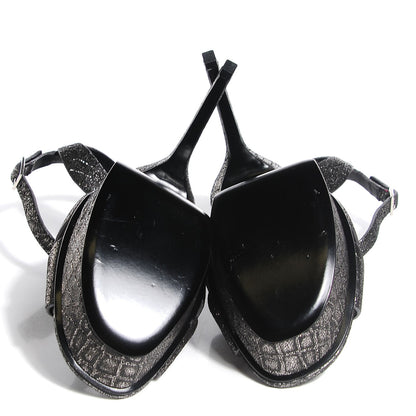 Saint Laurent Metallic Calfskin Crocodile Embossed Tribute 105 Platform Sandals 40 Anthracite 5 of 6