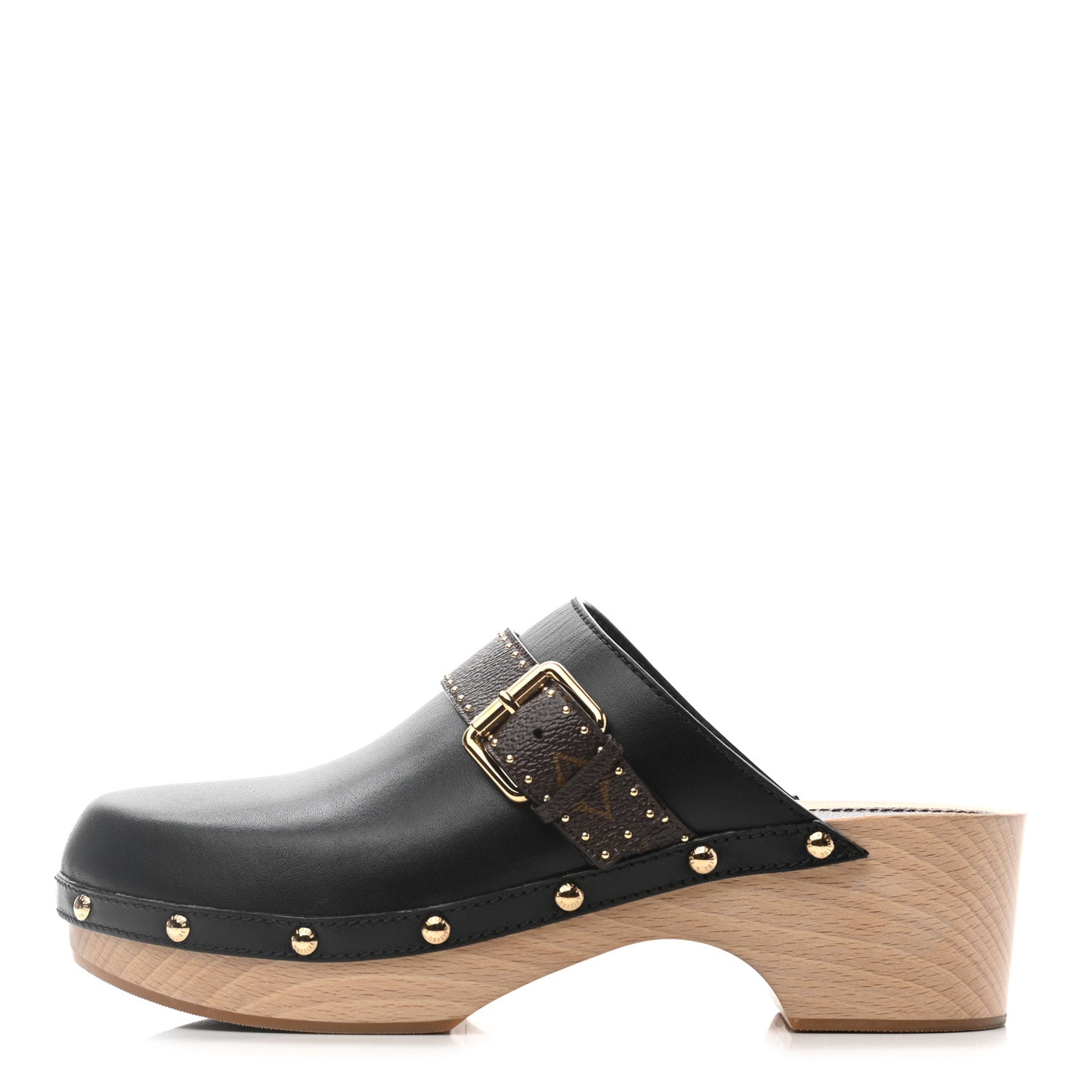 Calfskin Patent Monogram Cottage Clog Mules 41 Black