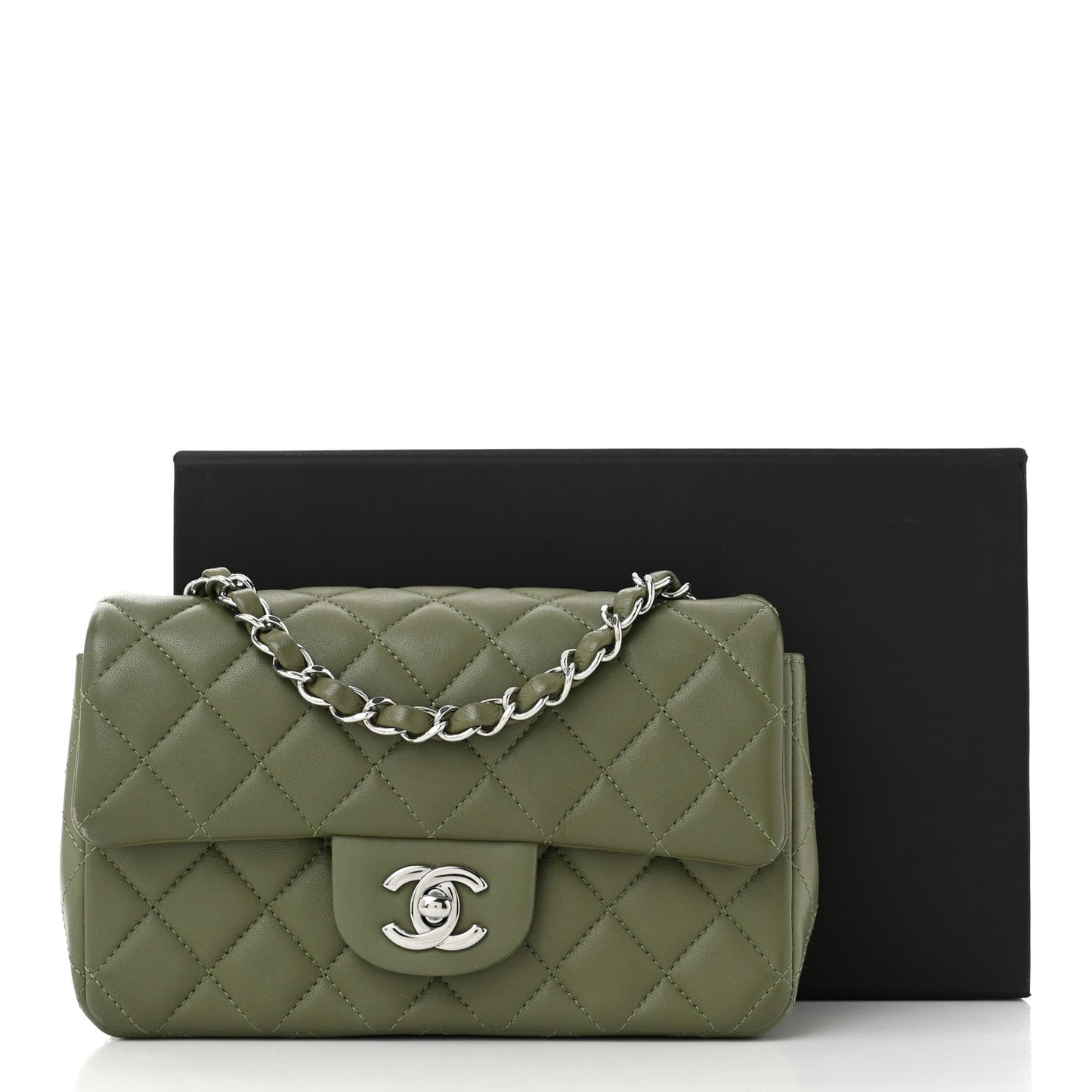 Lambskin Quilted Mini Rectangular Flap Green