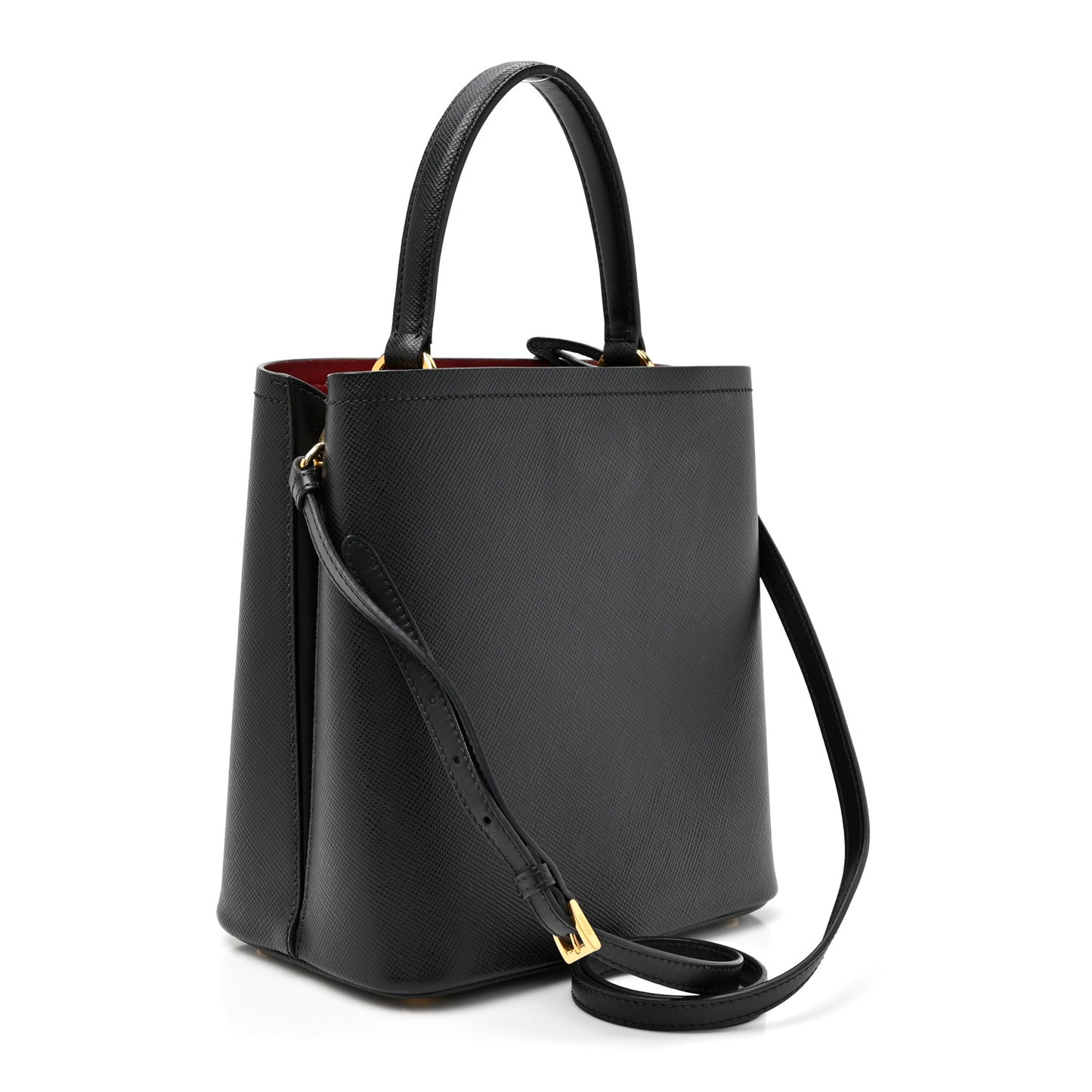 Saffiano Cuir Medium Panier Bucket Bag Black Fuoco