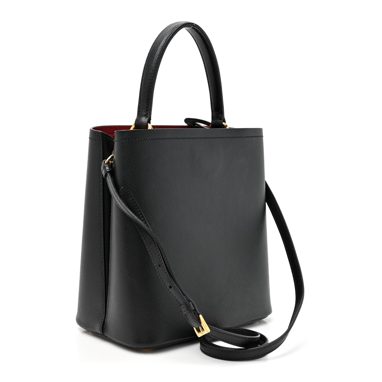Prada Saffiano Cuir Medium Panier Bucket Bag Black Fuoco 2 of 12