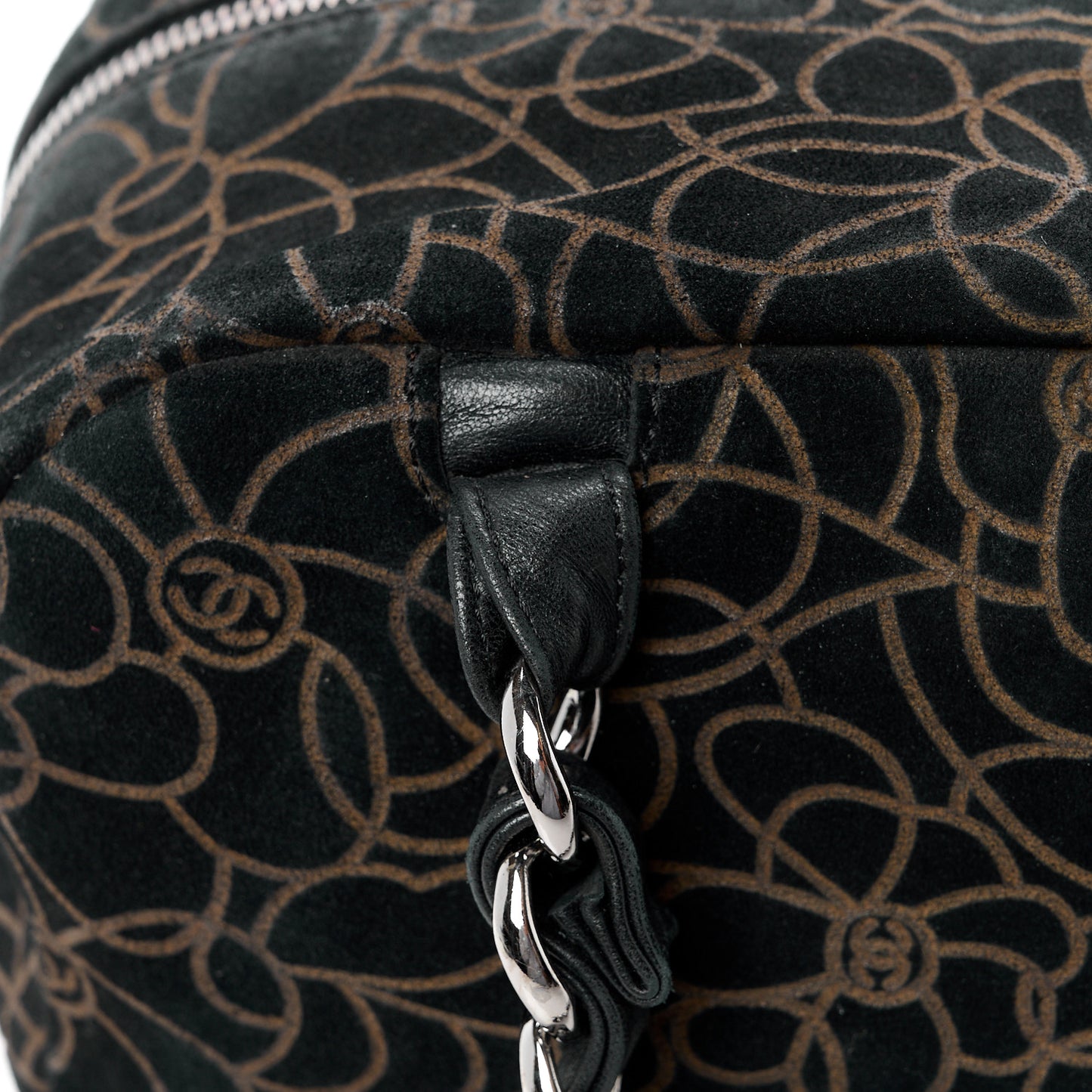 Velvet Camellia Embossed Shoulder Bag Black