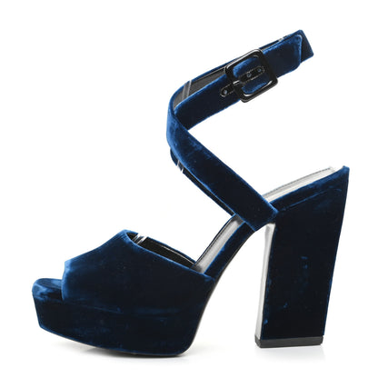Saint Laurent Velvet Debbie Platform Sandal 39.5 Blue 1 of 9