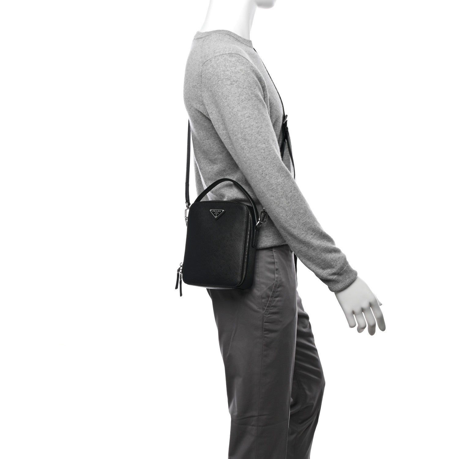 Prada Saffiano Travel Medium Brique Crossbody Messenger Bag Black 2 of 12