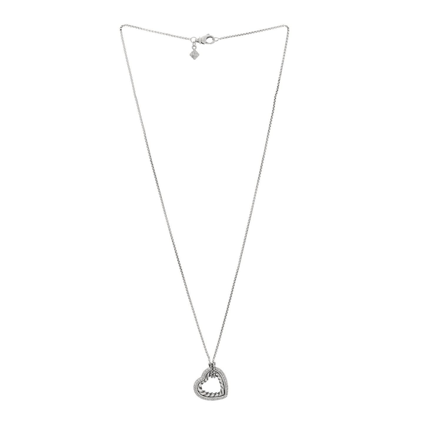 Sterling Silver Diamond Open Heart Cable Necklace