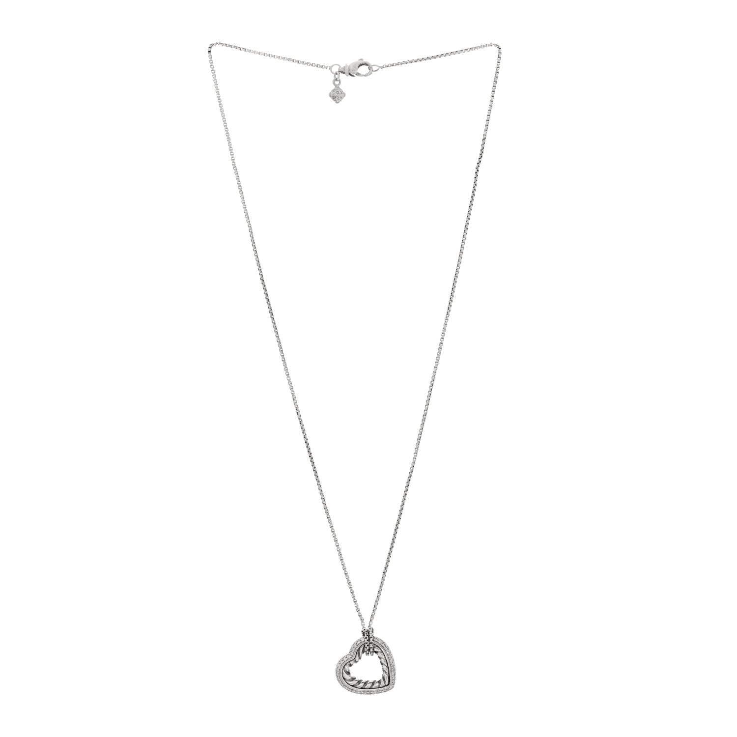 David Yurman Sterling Silver Diamond Open Heart Cable Necklace 3 of 4