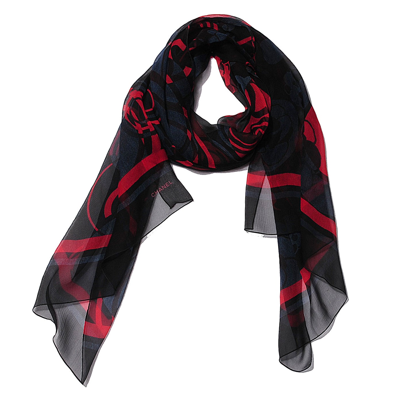 Silk Chiffon Camellia Scarf Black