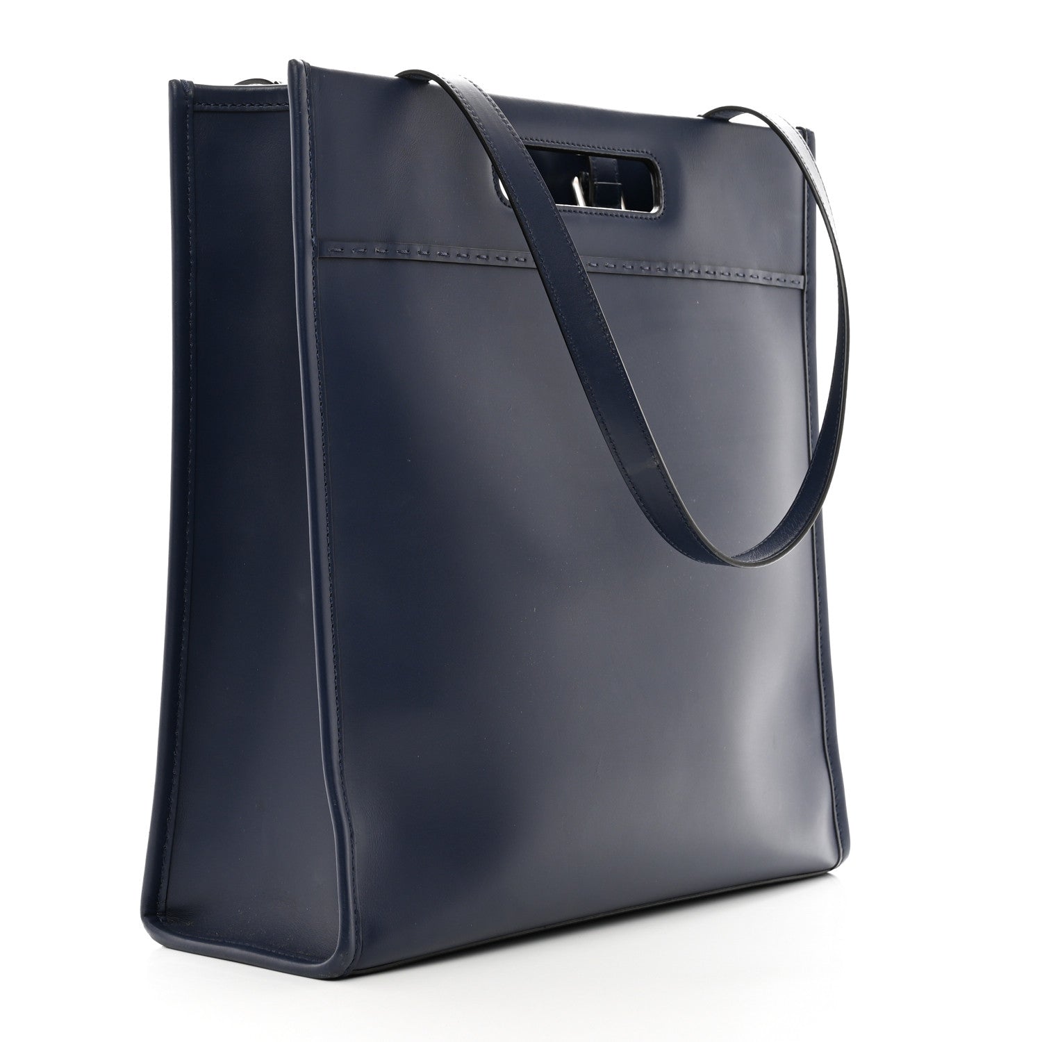 Fendi Vitello King Logo Embossed Shopping Tote Blueberry 3 of 11
