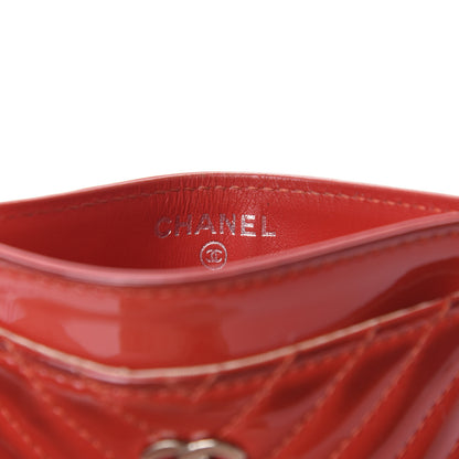 Chanel Patent Quilted Chevron Card Holder Red 11 of 13