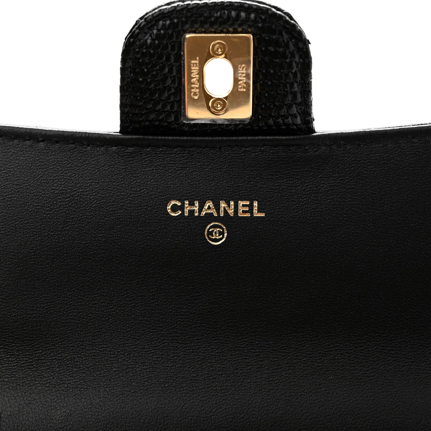 Calfskin Lizard Embossed Top Handle Clutch With Chain Black