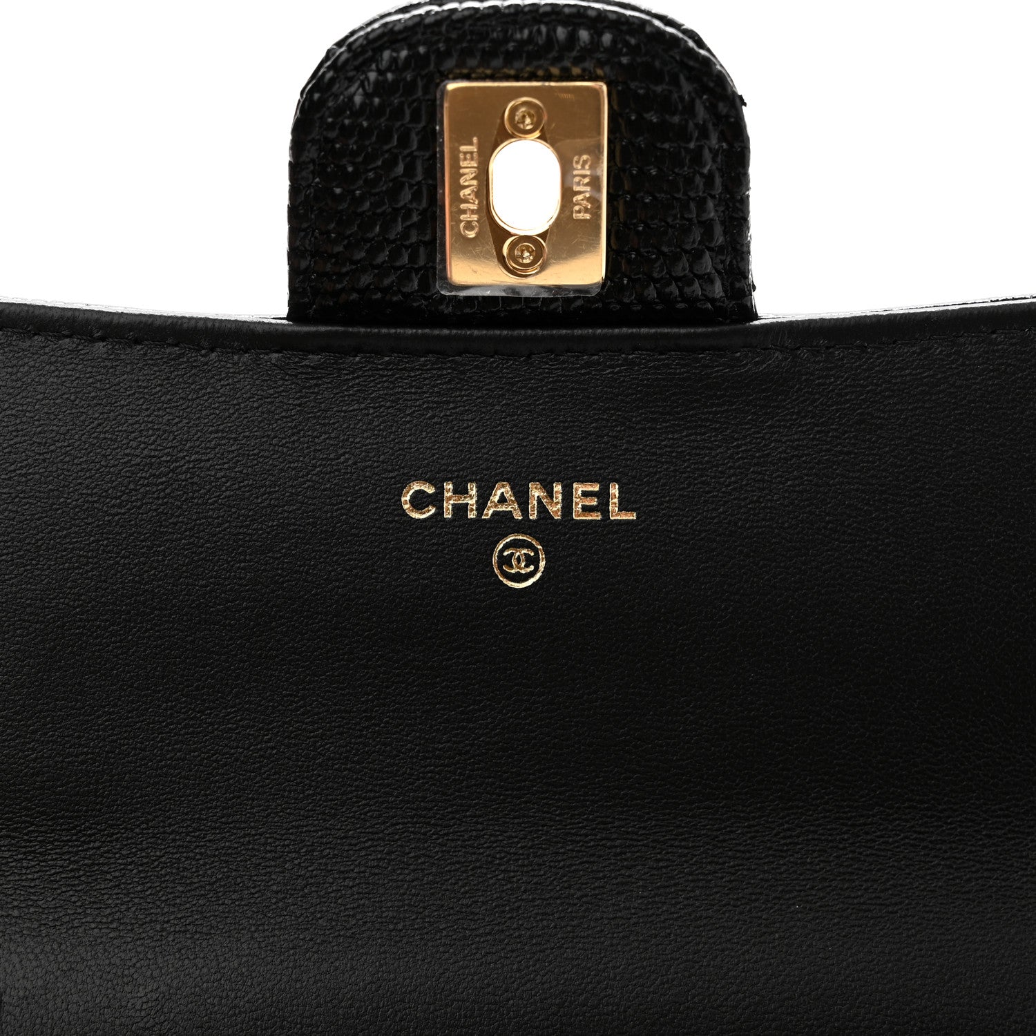 Chanel Calfskin Lizard Embossed Top Handle Clutch With Chain Black 6 of 12