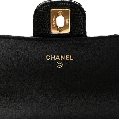 Chanel Calfskin Lizard Embossed Top Handle Clutch With Chain Black 6 of 12