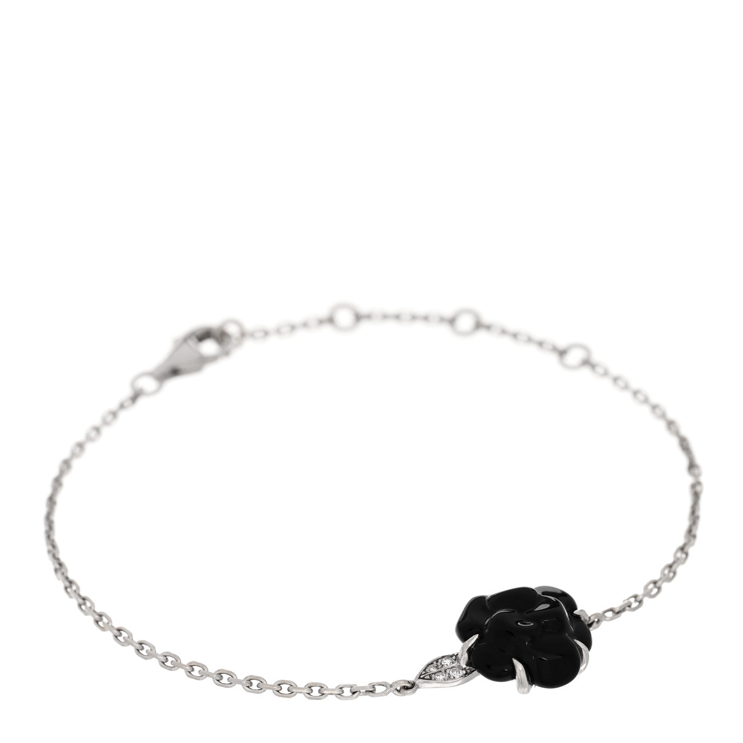 Chanel 18K White Gold Diamond Black Onyx Camelia Sculpte Bracelet 1 of 3
