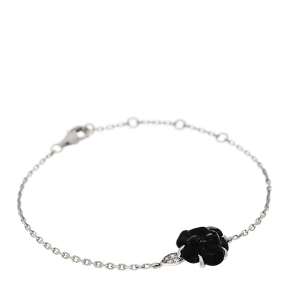Chanel 18K White Gold Diamond Black Onyx Camelia Sculpte Bracelet 1 of 3