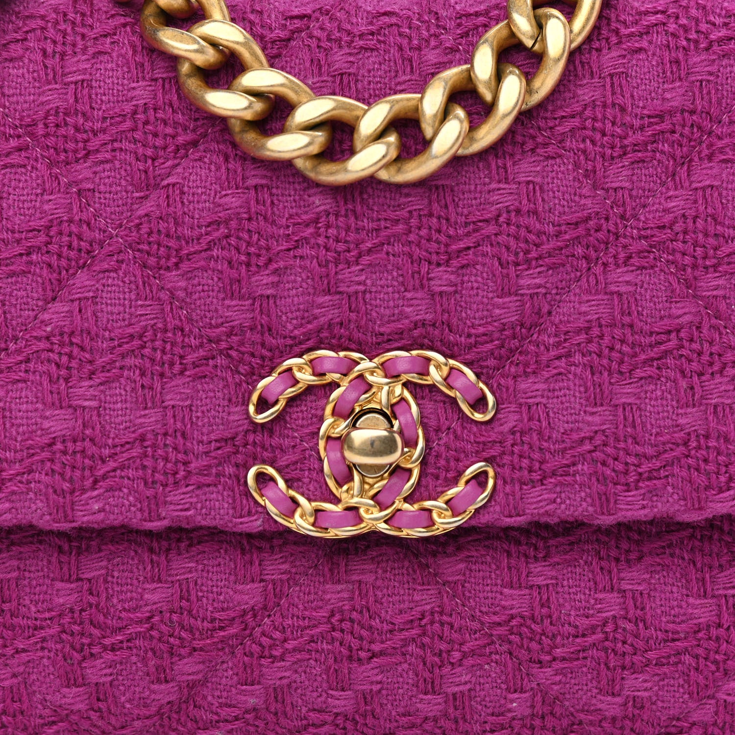 Chanel Tweed Quilted Medium Chanel 19 Flap Magenta 8 of 11