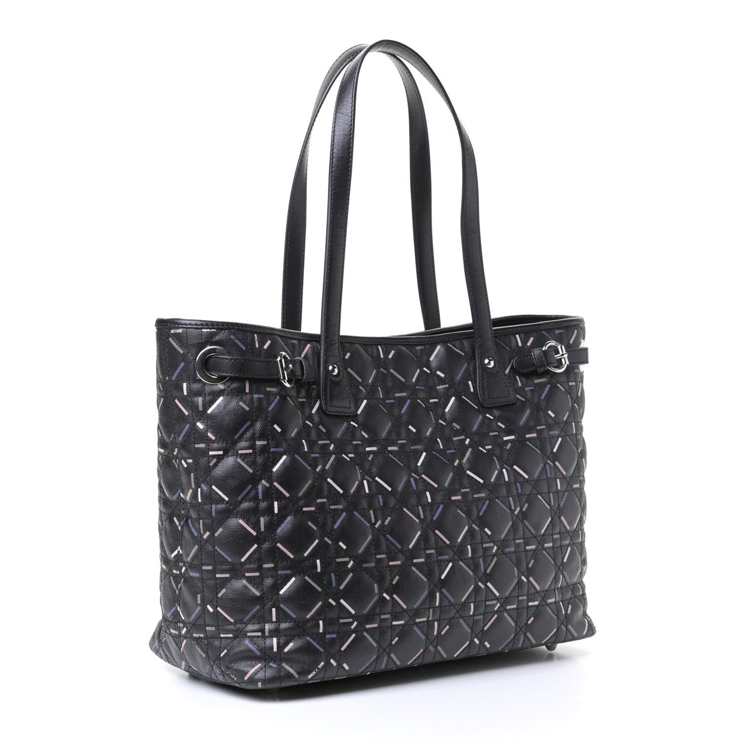 Coated Canvas Cannage Medium Panarea Tote Black Pink