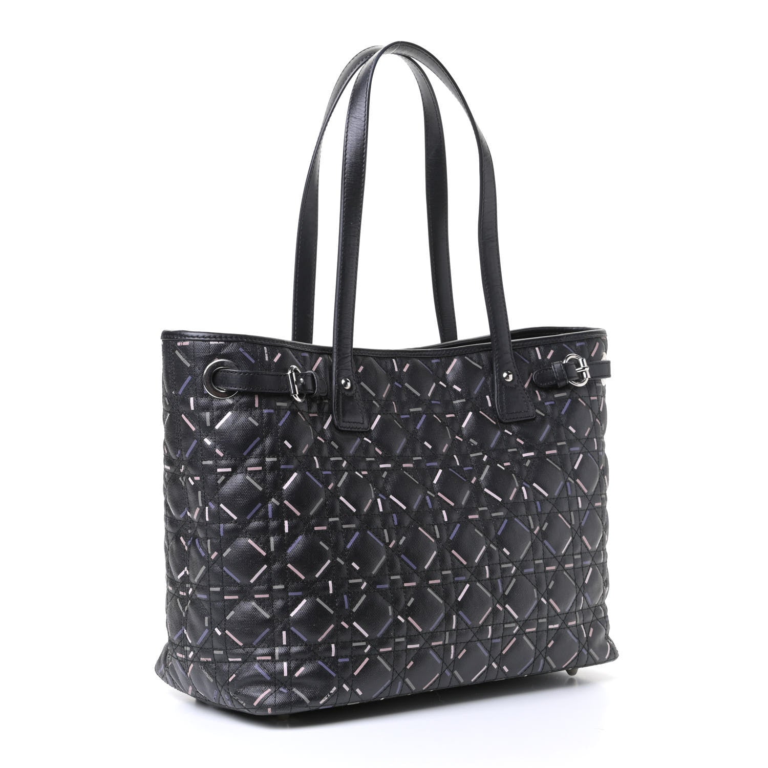 Christian Dior Coated Canvas Cannage Medium Panarea Tote Black Pink 2 of 6
