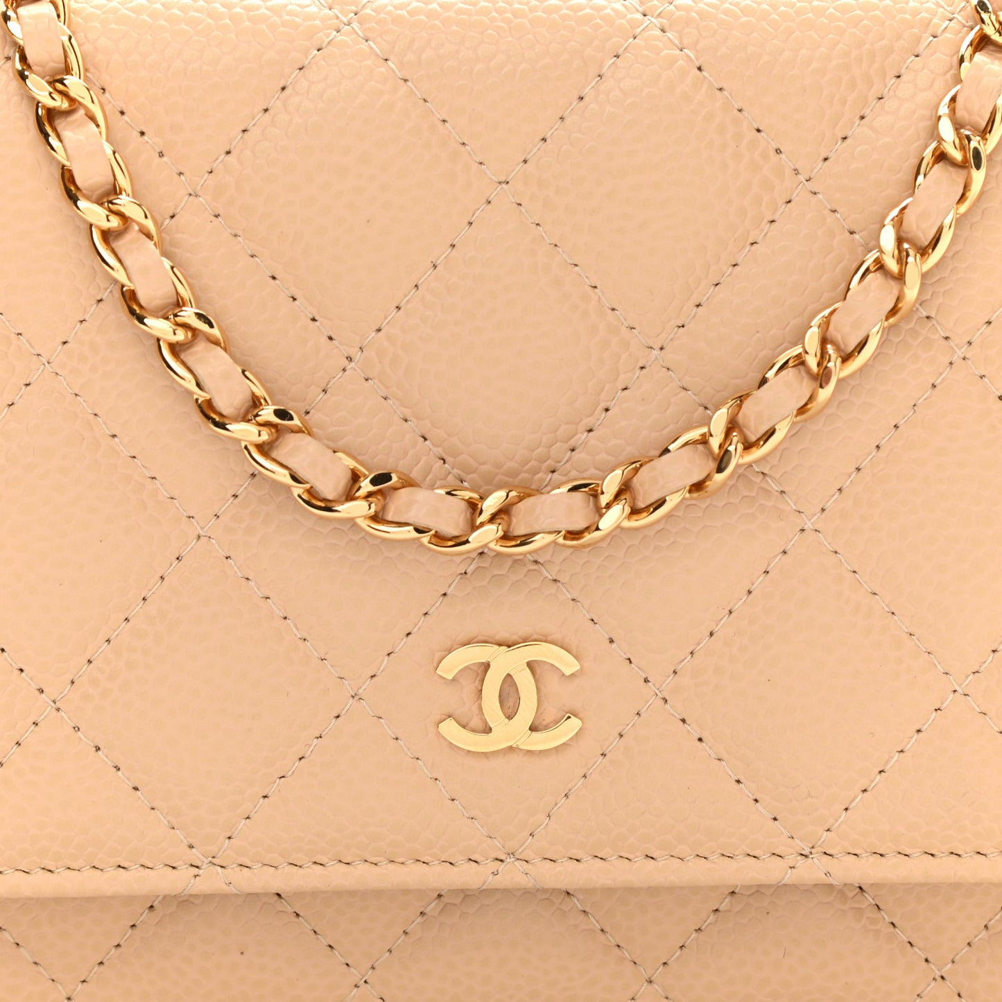 Caviar Quilted Wallet On Chain WOC Beige