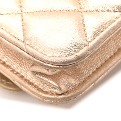 Chanel Metallic Lambskin Quilted Wallet On Chain WOC Gold Black 13 of 14