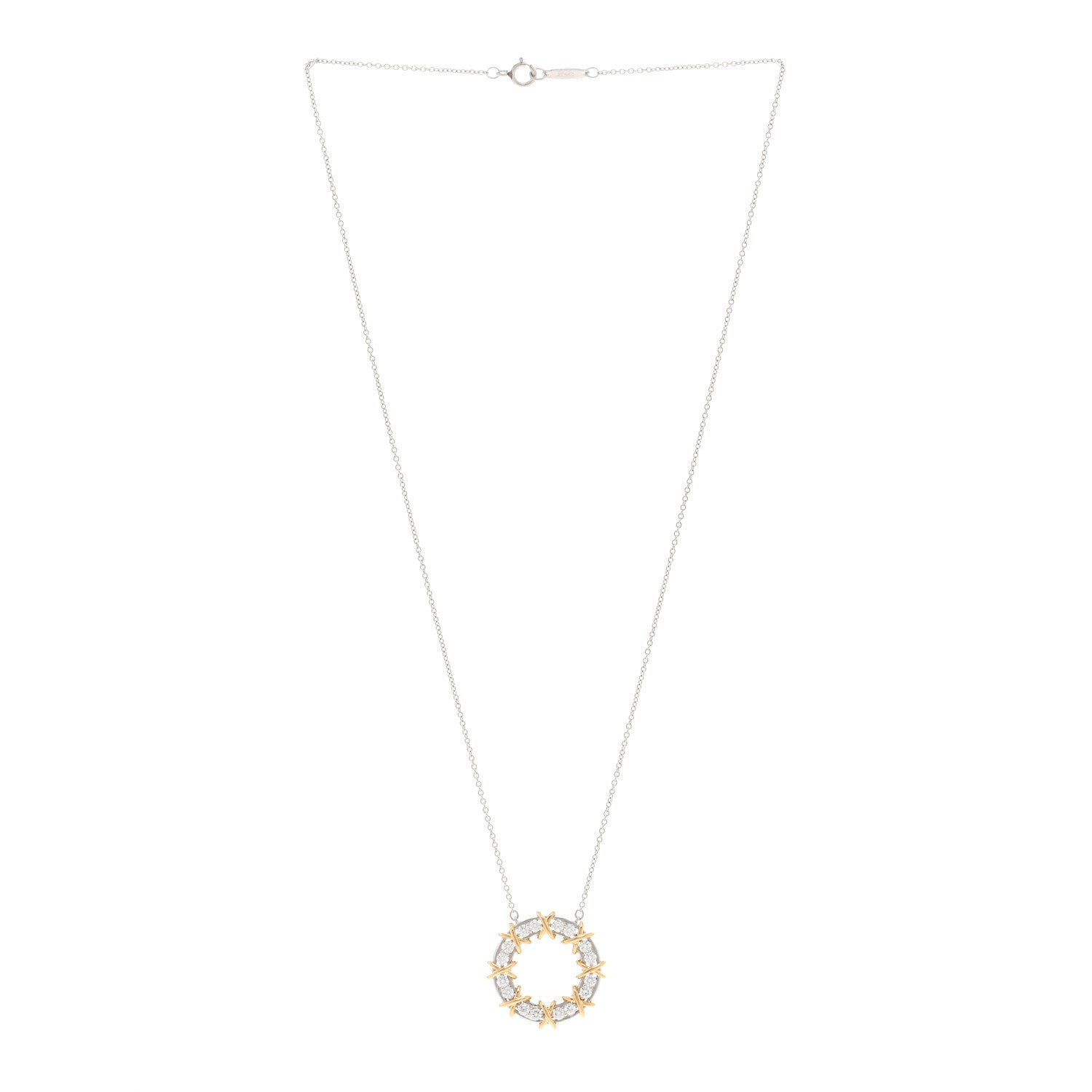 Tiffany 18K Yellow Gold Platinum Diamond Schlumberger Sixteen Stone Circle Pendant Necklace 3 of 5