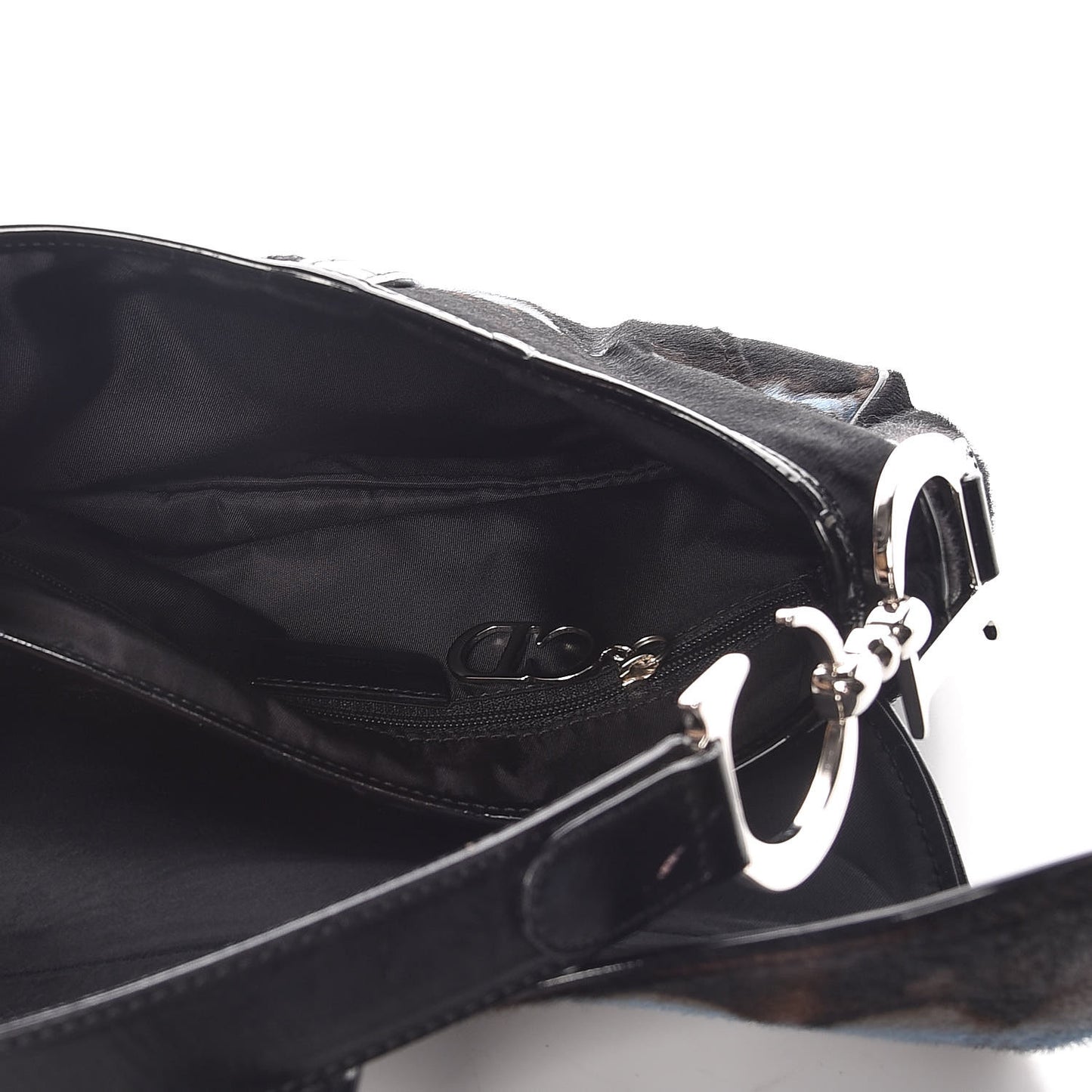 Pony Hair Double Saddle Bag Blue Brown
