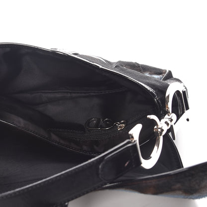 Christian Dior Pony Hair Double Saddle Bag Blue Brown 5 of 11