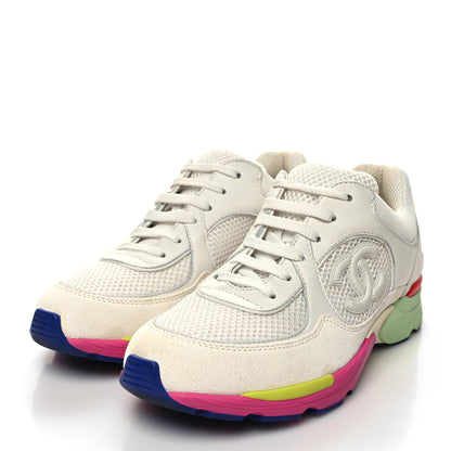 Chanel Suede Calfskin CC Sneakers 36 White Pink Green 3 of 11